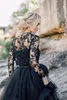 Vintage Puffy Black Wedding Dress A Line Tulle Lace Bride Dresses Vestidos de Novia 2021 Appliques Gothic Long Sleeve Boho Country Bridal Gowns