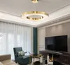 Kreis-LED-Leuchter-Beleuchtung für Wohnzimmer Gold-Moderne hängende Kristalllampe Schlafzimmer Polierte Stahlring Lustres De Cristal MYY