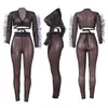 Autumn Winter Women Two Piece Set Top and Pants Plus Size Tracksuit Sweatsuit Outfit Mesh Ruffles Tank Top and Pants Set