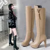 Big small size 32 33 34 to 40 41 42 43 womens tall knee high PU leather boots brown beige black