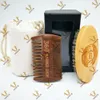 MOQ 50 sets Customise LOGO Beard Kit Brush and Fine & Coarse Teeth Green Sandalwood Combs Set With Gift Box Bag
