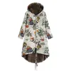 女性のダウンパーカーS-5XLプラスサイズの冬の女性のジャケットコート暖かい花柄プリントビンテージポケットフード付きパーカージッパー長い服装1