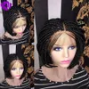 Middle Part Afrika Kvinnor Stil Kort Bob Flätad Box Braids Wig Heat Syntetisk Fiber Hår Virka Kort Lace Front Wig med Baby Hair