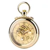 Reloj Rtero Vintage esqueleto cuerda manual relojes de bolsillo mecánicos hombres mujeres reloj dorado FOB colgante cadena regalo