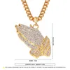 2019 Les mains en prière pendentifs colliers frère cadeau couleur or cristal alliage Hip Hop hommes chaîne bijoux longs colliers fête w2493059