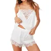 Sexy Floral Lace Tank Sleepwear Top decote em V Lingerie sólida Conjunto de pijama Conjunto de roupas de noite de mais de tamanho