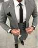 Houndstooth Groom Outfit Tuxedos toppa lapel män bröllop tuxedo mode män jacka blazer unga prom middag fest kostym (jacka + byxor + väst + slips)