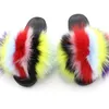 Горячая распродажа - конфеты цвета лета женщины натуральное перо мех индейки пушистые тапочки слайды мулы женщин с открытым носком плоские туфли