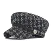 Modieuze wol hoed schaduw militaire achthoekige hoed herfst en winter retro patchwork baret vrouwelijke Engelse stijl