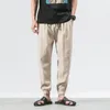 Men Hip Hop Baggy Cotton Linen Harem Pants Plus Size Wide Leg Trousers Casual Pants Drawstring Solid Joggers Cross-pants