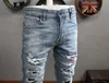 Patches de jeans Fit Detalhe Jeans Biker Men Slim Motorcycle para homens vintage qgba angustiado