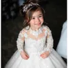 Sparkly Beaded Lace Flower Girl Dresses For Wedding Sequined Ball Gown Pageant Gowns Sweep Train Long Sleeves First Communion Dress