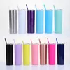 20oz Skinny Tumbler med strån Rostfritt Stål Straight Cups Double Wall Vakuumisolering Vatten Muggar Straight Tumblers With Lid ZZA1739