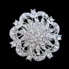 Silver Color Large Rhinestone Crystal Rould Flower Brooch