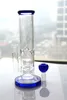 10 "Tall Blue New Straight Tube Glass Bongs med färgad diffus stereomatris Dab Rig Water Pipe 18 mm fog