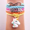 Multicolor design Unicorn cuff bracelet Pulseira de couro artesanal
