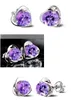 Amethyst heart Stud Earrings for Women Austrian Crystal Ear J Wedding Purple hip hop jewelry