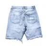 Jeans masculino Novo rua distringiram a cor machada de cor sólida shorts machos buracos de tamanho asiático