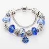 Ny Royal Blue Crystal Hängsmycke Armband Silver Plated Original Box Set Lämplig för Pandora DIY Castle Beaded Bracelet Semestergåva