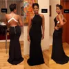 Black Girls Prom Dresses White Straps Halter Formal Dresses Backless Evening Party Dresses vestido de novia