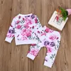 Enfant automne hiver costume vêtements à fleurs manches longues col rond t-shirt hauts + pantalon 2 pièces tenues ensemble de vêtements ropa para adolecentes