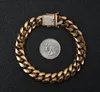 Bracciale da uomo hip hop rock da 12 mm in oro 18 carati con catena cubana con diamanti bianchi, acciaio al titanio, bracciale con collana in acciaio inossidabile