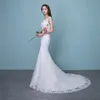 Illusion Sexy Mermaid Train Sukienka ślubna 2020 Nowy Styl Koreański Koronki Aplikacje Cekinowe Fishtail Bride Princess Estidos de Noiva