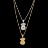 Uwin US Money Bag Necklace Pendant Full Bling Cubic Zirconia Iced Out Gold Chains Silver Gold Color Hiphop Jewelry For Men