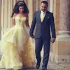 2020 Żółty Tulle Sweetheart Quinceanera Suknie Plus Size 3D Kwiat Długie Tanie Abendkleider Vestidos 15 Anos Formalna Party Prom Suknia Zroszony