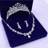 Romantic Beaded Crystal Three Pieces Bridal Jewelry sets Bride Necklace Earring Crown Hair Tiaras Wedding Party Accessories Cheap3489902