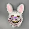 Bunny Tavşan Maskesi Cadılar Bayramı Partisi Peluş Tavşan Ürpertici Korkunç Maske Cadılar Bayramı Soğuk Işık Maskesi Dayanıklı Fantezi Elbise Kostüm
