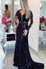 Femmes noires à paillettes uniques Élégantes robes formelles 2019 en V illusion à manches longues robe de fête à manches longues Prom Special Occasion Robes Soirée