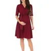 Nya Kvinnor Maternity Klänning Graviditet Bowknot Sashes Half Sleeve Dress V-Neck Pläterad Casual Mini Dress Kläder för gravida kvinnor