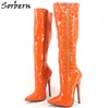 Sorbern Mid-Calf Plus Damen Stiefel Reißverschluss 18CM Heels Plus Size Unisex Gay Dance Maßgeschneiderte Farbe Spitzschuh Große Größe 36-46