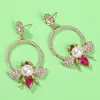 All'ingrosso-Nuovo designer di moda di lusso alla moda esagerato diamante strass adorabili orecchini carini con ciondolo di perle di insetti per le donne