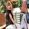 Kvinnliga bikini täcker badkläder ren spets lång strand maxi wrap kjolar sarong sommar split kjol täcker svart vit rosa y2007067272565