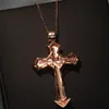 2019 New Arrival Sparkling Deluxe Jewelry 925 Silver&Rose Gold Fill Cross Pendant AAAAA Cubic Zirconia Lucky Angle Necklace For Women Gift