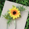 Künstliche Seide Sonnenblumen Mann Bräutigam Botounniere Frauen Braut Handgelenk Corsage Hochzeit Blume Party Dekoration