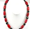 Röd Coral / Black Onyx Silver Toggle Halsband 18 "Gratis frakt