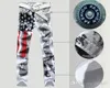 Hurtownia Design Design Jeans Men American Flag Gwiazdy Proste Spodnie Slim Fit Stretch Spodnie