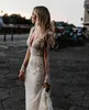Сексуальные русалки свадебные платья с длинным рукавом Deep V-образным вырезом Кружевные аппликации Пляж Свадебное платье Светать поезд плюс размер Boho Vestidos de Novia