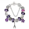 Eiffel Tower Bracelet Crown Castle Female Charm Bracelets Silver Plated Flower Pendant Bangle 5 Colors Women Jewelry Gift