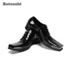 Chaussures en cuir pour hommes Batzuzhi à la main Batzuzhi Lace-up noir véritable cuir robe chaussures Hommes Square Square Métal Toe Business Shoes Chaussures
