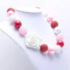 Pinkred Color Design Necklacebracelet Headband 3pcs 보석 세트 로즈 플라워 유아 소녀 버블 껌 아기 어린이 청키 목걸이 J6160052