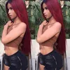 Perucas de renda 24 polegadas moda longa peruca reta sedosa sintética ombre preto a borgonha vermelho calor ristant peruca frontal de renda para mulheres negras cabelo kanekalon