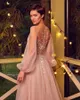 Abiti da sera rosa cipria Scollo tondo Appliqued Perline Abito da ballo Maniche lunghe Ruffle Sweep Train Abito da festa formale su misura4137214