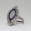 Omhxzj inteiro solitário europeu anéis moda mulher homem festeira presente de casamento luxo azul topázio de zircão 18kt de ouro branco anel7479293