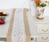 Linen Lace Table Runner Vintage Burlap Cloths Natural Jute Country for Party Wedding Decoration