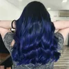 Синий цвет, связанные с рукой, связанные с волосами Remy Revious Fanceded Rear Happybunders Handmade Phairektensions 100G 6 шт. 12-24 дюйма