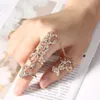 Anillos Mujer Multiple Finger Leaf Flower Crystal Stack Knuckle Rings Gold Sliver Plated Flowers Rhinestone Rings Women Ring8230884